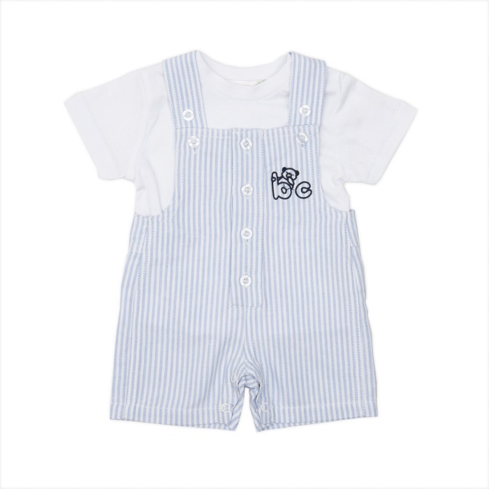 Set salopeta cu tricou maneca scurta, dungi bleu, Babybol , 1 luna, 56 cm [1]