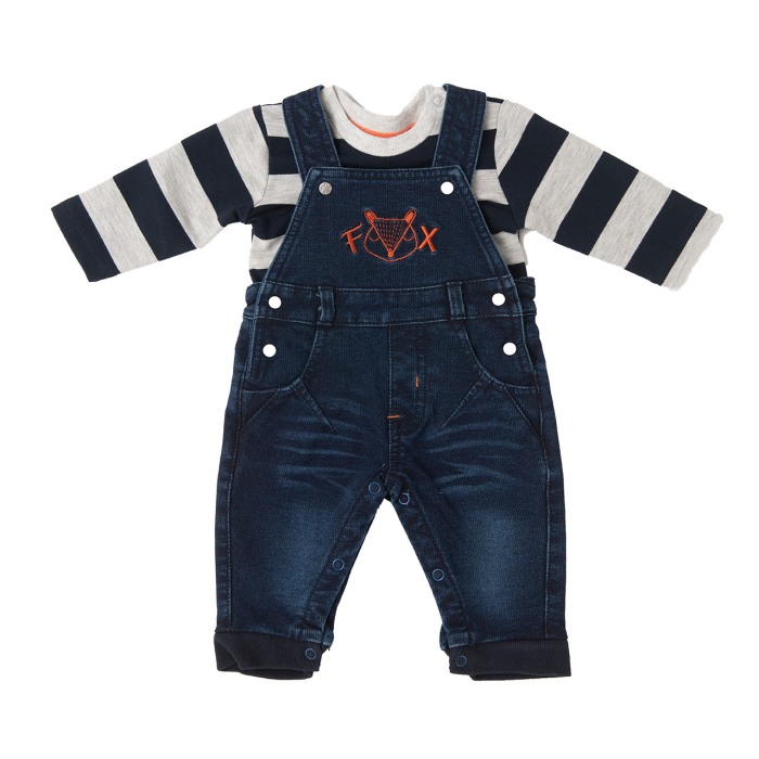 Set salopeta jeans strech si tricou in dungi, navy , foxy , Babybol [1]
