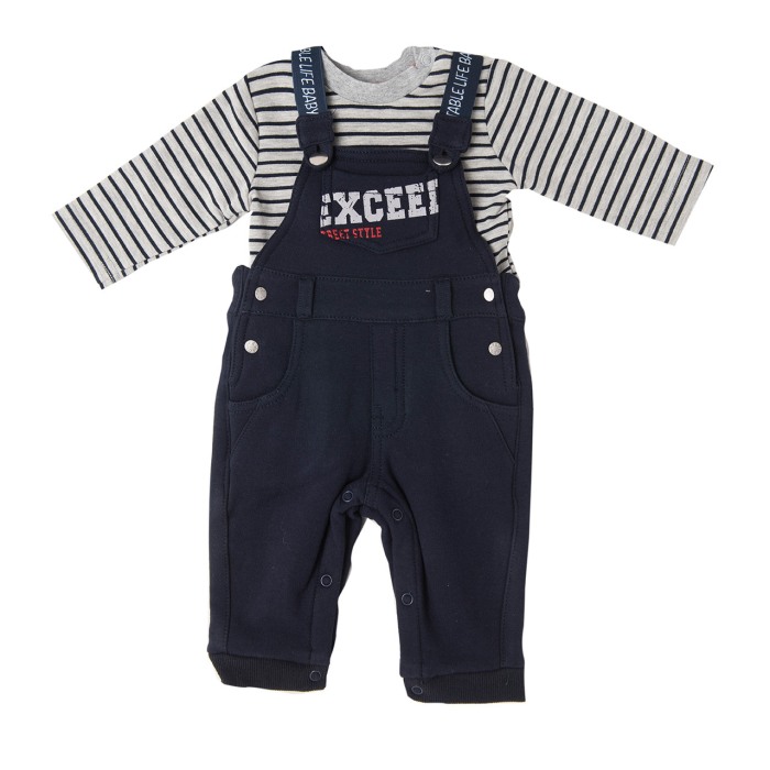 Set salopeta vatuita si tricou maneca lunga baiat 1-24 luni, navy [1]