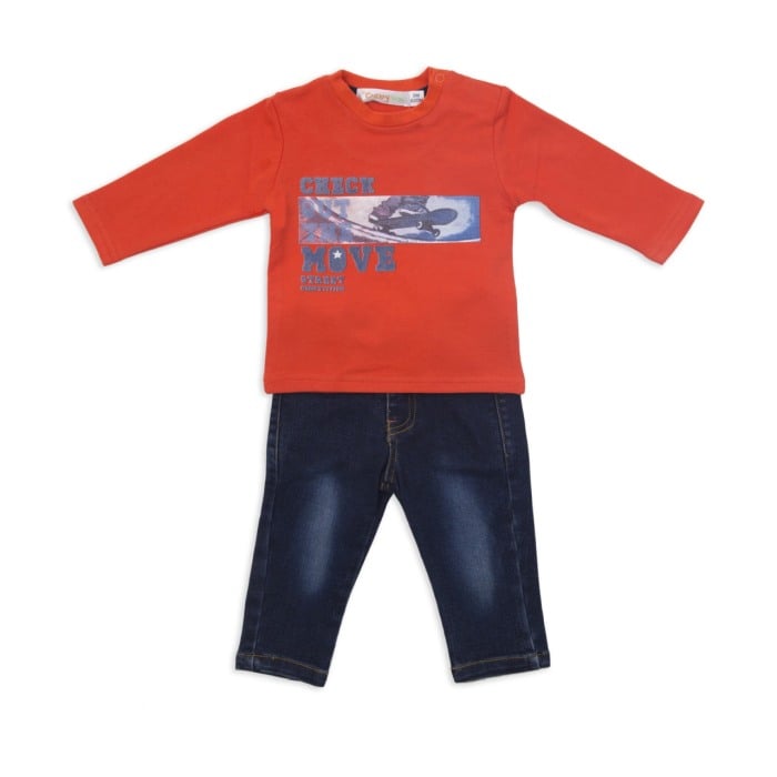 Set tricou bumbac si pantalon jeans, baiat, Babybol Barcelona [1]
