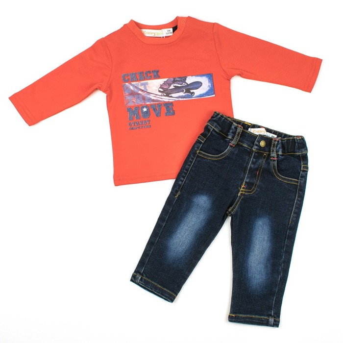 Set tricou bumbac si pantalon jeans, baiat, Babybol Barcelona [2]