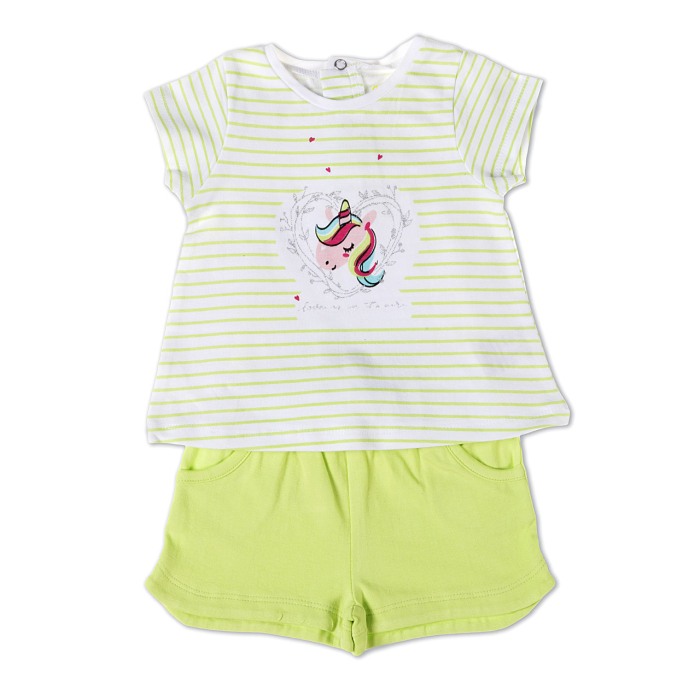 Set tricou imprimeu unicorn si pantaloni scurti, lime, Babybol [1]