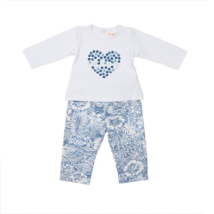 Set tricou maneca lunga si pantaloni imprimeu floral bleu, Babybol [2]
