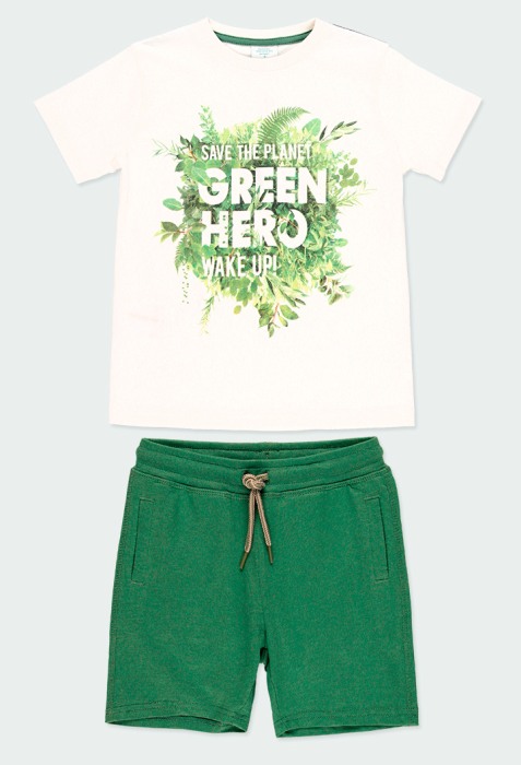 Set vara 2 piese baiat, bumbac, tricou cu pantalon scurt, verde, Boboli [1]