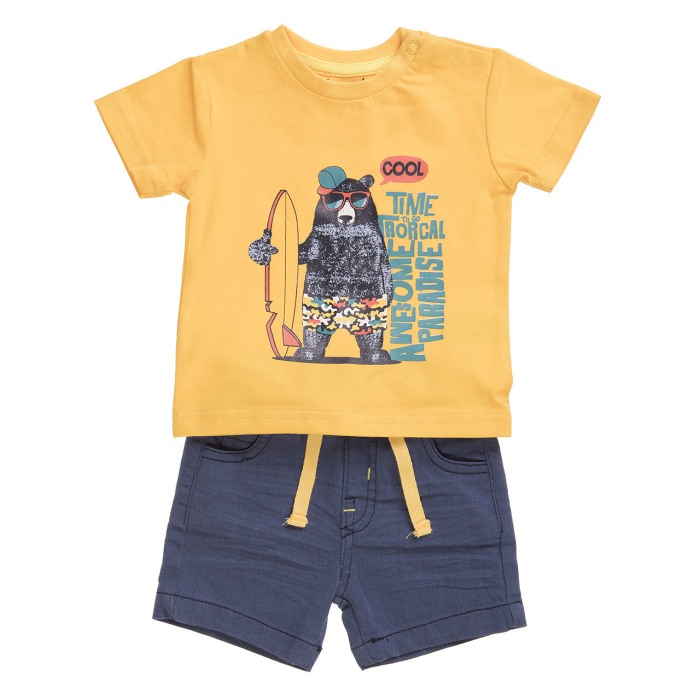 Set vara 2 piese baiat , tricou galben si pantalon scurt navy, Babybol [1]