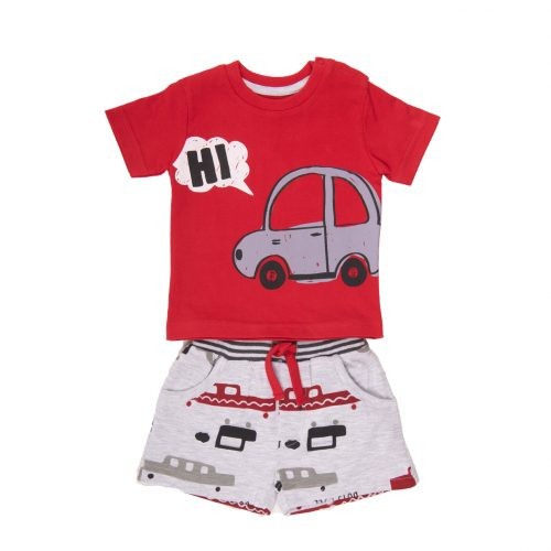 Set vara 2 piese baiat, tricou si pantalon scurt, bumbac, imprimeu masina, Babybol [1]