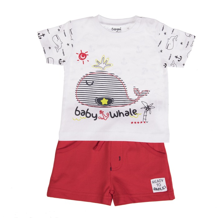 Set vara baiat, tricou cu pantalon scurt rosu, Babybol [1]
