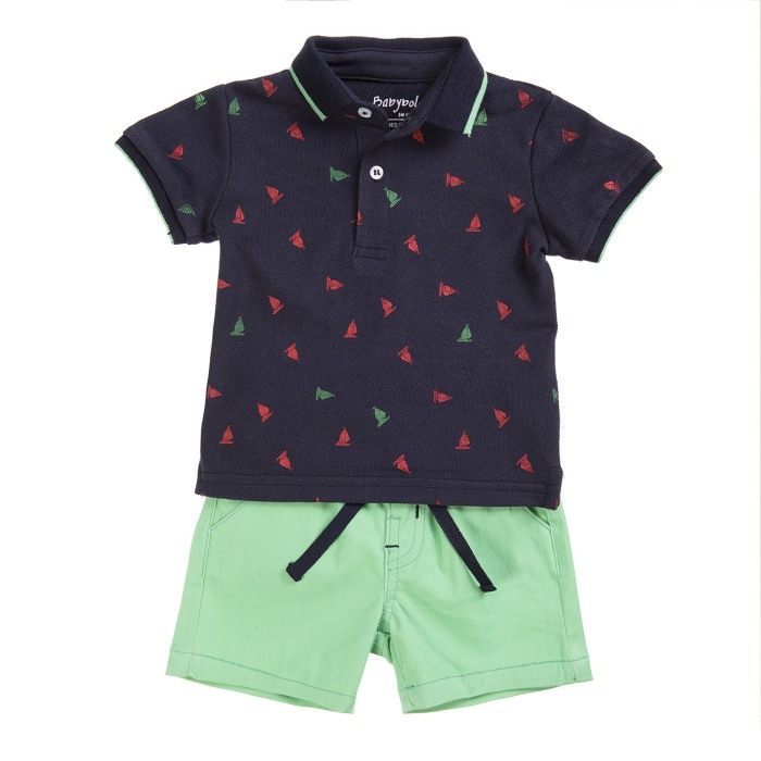 Set vara baiat tricou polo si pantalon scurt verde, Babybol [1]