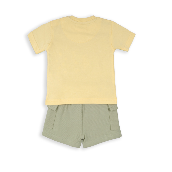 Set vara baieti, tricou +pantaloni scurti, imprimeu grafic, culoare vanilla, Babybol [2]