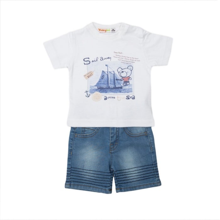 Set vara bebe baiat, tricou bumbac cu pantalon scurt denim, Babybol [1]
