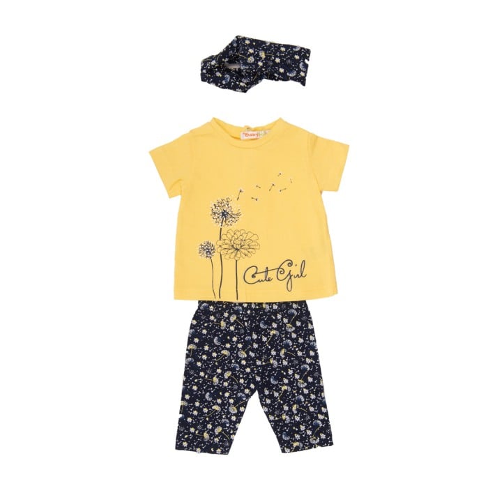 Set vara fetita 3 piese , tricou galben, colant si bandana cap, Babybol [1]