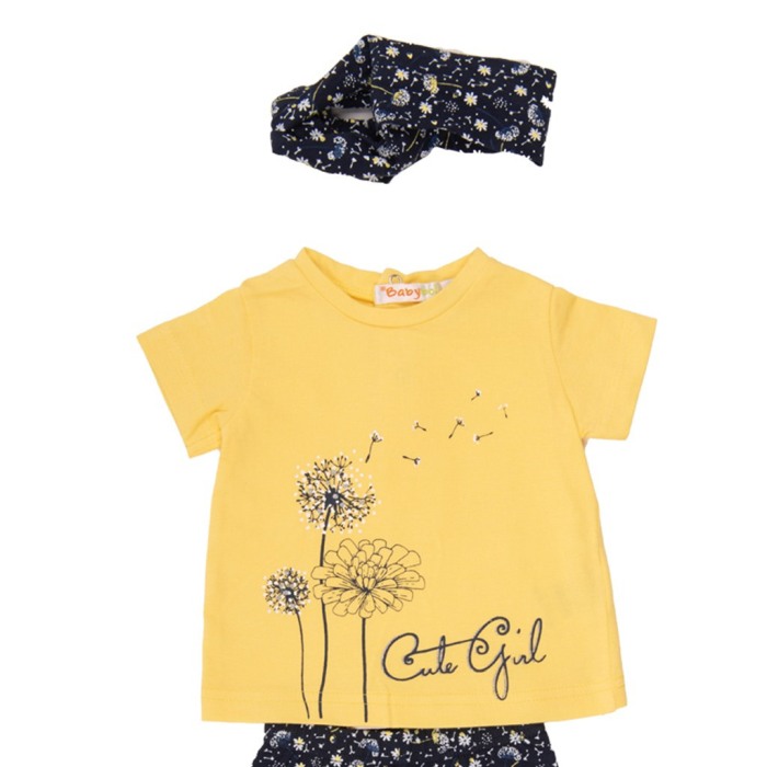 Set vara fetita 3 piese , tricou galben, colant si bandana cap, Babybol [5]