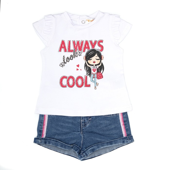 Set vara fetite, tricou bumbac cu pantalon scurt jeans, Babybol [1]