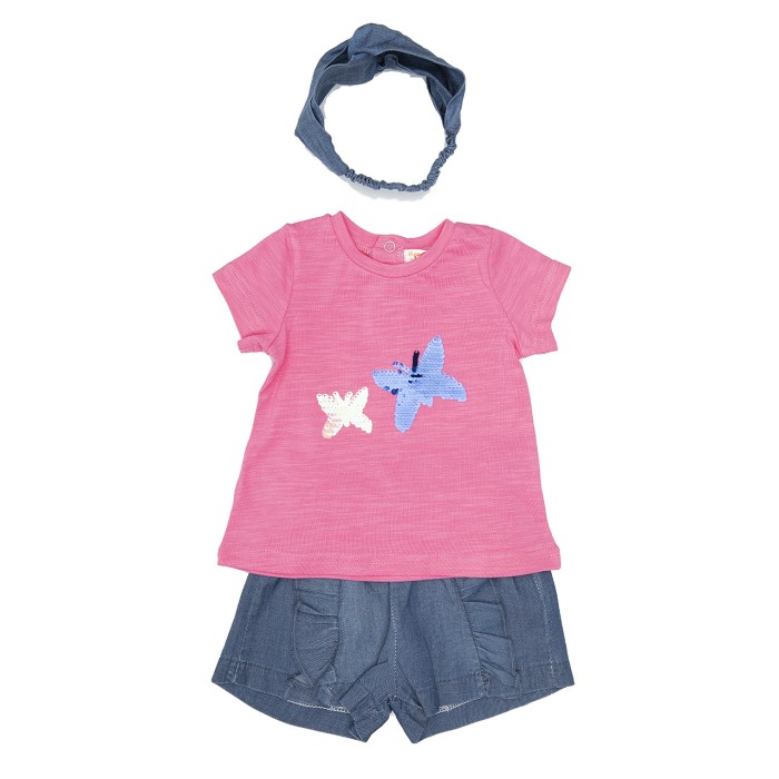 Set vara fetite, tricou paiete reversibile, pantalon scurt si bandana denim, Babybol [1]