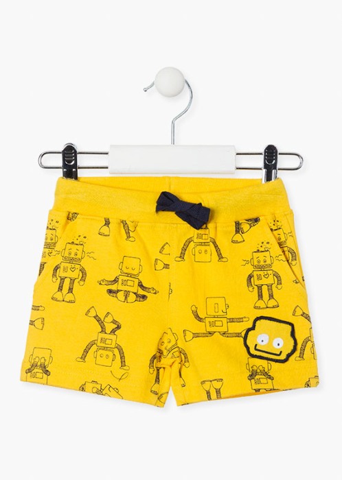 Sort bumbac bebe baiat, imprimeu roboti, galben, Losan [1]