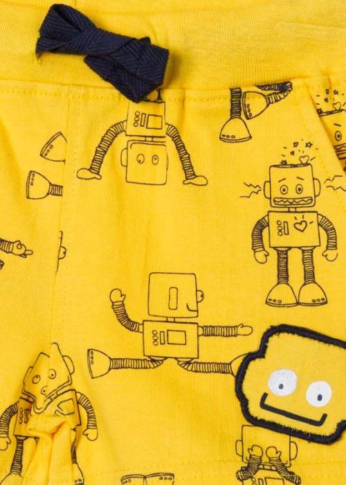 Sort bumbac bebe baiat, imprimeu roboti, galben, Losan [3]