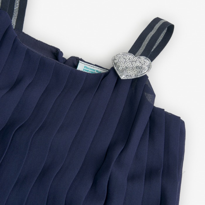 Top fete cu bretele, chifon plisat, albastru marin, BOBOLI [4]