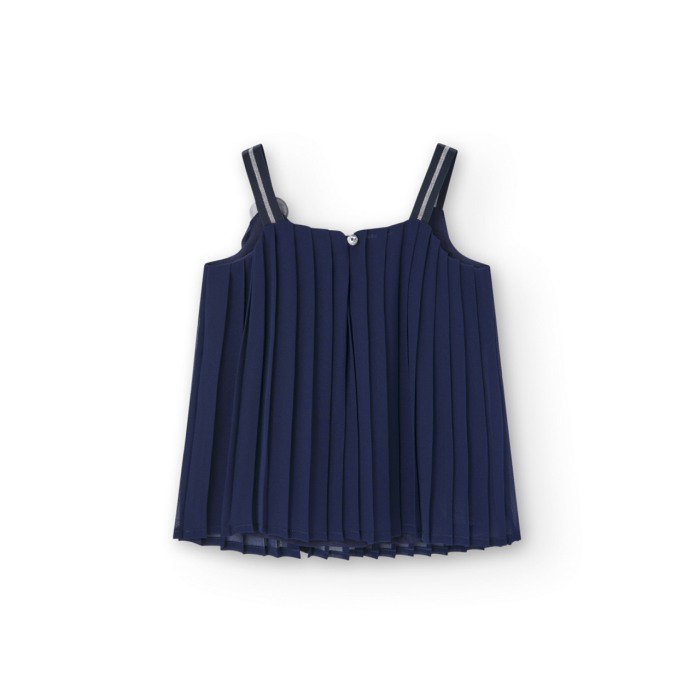 Top fete cu bretele, chifon plisat, albastru marin, BOBOLI [3]