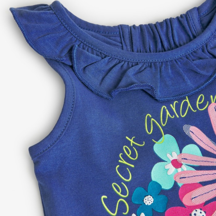 Top fete vara, bumbac better cotton, imprimeu floral, albastru indigo, Boboli [4]