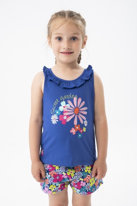 Top fetite bumbac better cotton, imprimeu floral, albastru, brand BOBOLI [1]