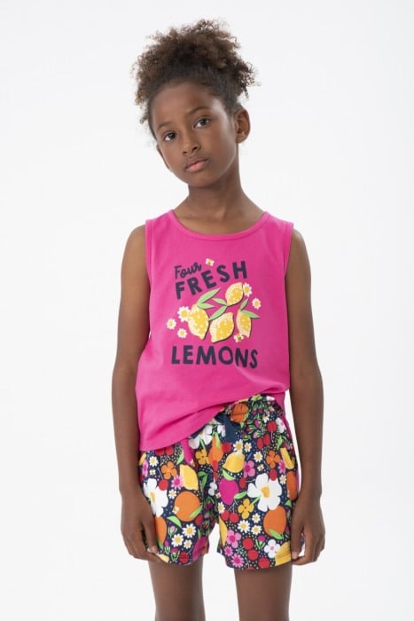 Top plaja fetite 4-16 ani, bumbac better cotton, imprimeu fructe, roz ciclam, brand BOBOLI [1]