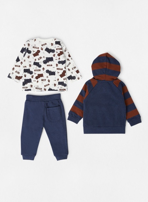 Trening 3 piese bebe baiat, bumbac, hanorac cu gluga, brand Babybol [2]