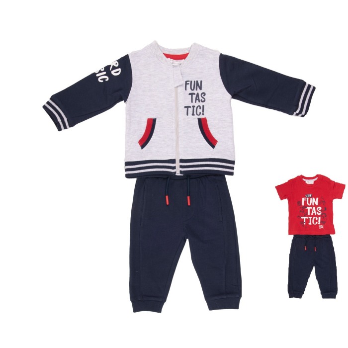 Trening baiat 3 piese bumbac, jacheta+tricou+pantaloni, Babybol [1]