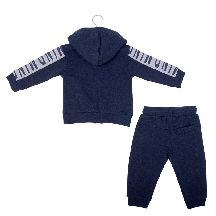 Trening baiat bumbac 2 piese cu gluga, gri bleu, Babybol Barcelona [2]