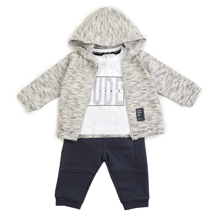 Trening bumbac 3 piese baiat, hanorac cu gluga, Babybol [1]