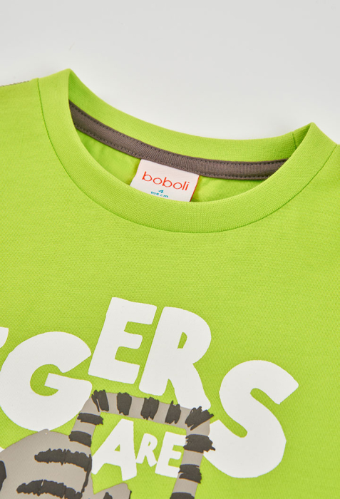 Tricou baiat 2-14 ani, bumbac better cotton, animal print, verde lime, brand Boboli [4]