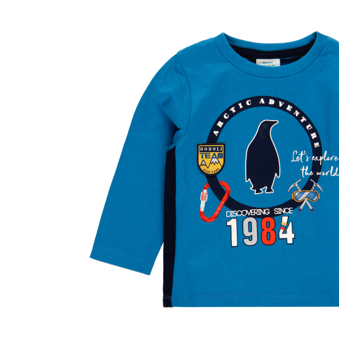 Tricou baiat maneca lunga, bumbac oeko tex, imprimeu pinguin, brand BOBOLI [3]