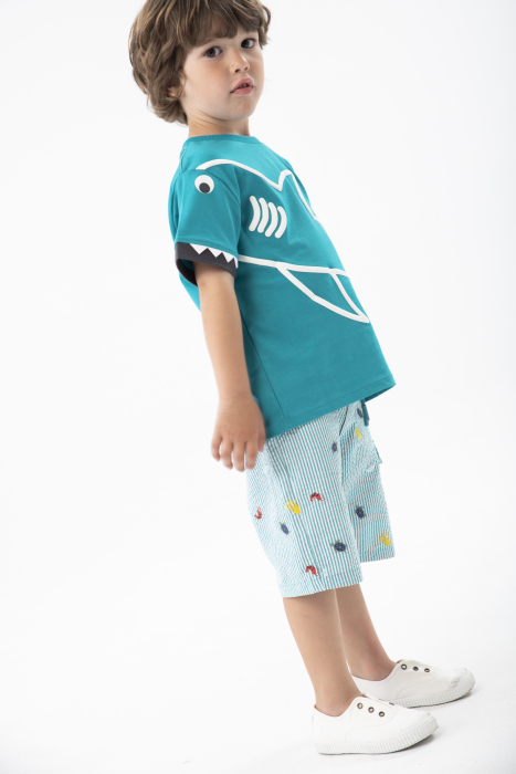 Tricou baieti 1-8 ani, maneca scurta, design rechin, turcoaz, brand Boboli [5]