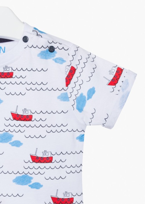 Tricou bebe baiat maneca scurta, imprimeu vapor, alb, Losan [3]