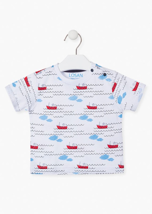 Tricou bebe baiat maneca scurta, imprimeu vapor, alb, Losan [1]