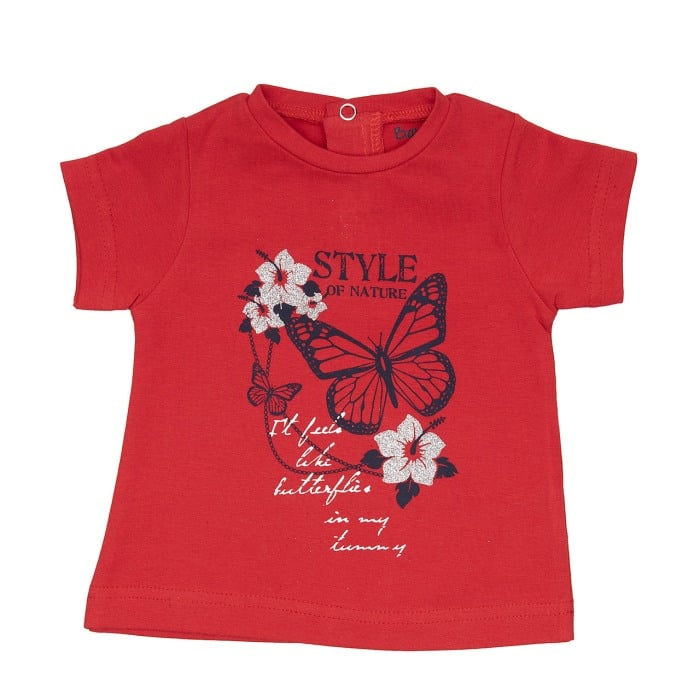 Tricou bumbac fete, maneca scurta, imprimeu fluture, rosu, Babybol [1]