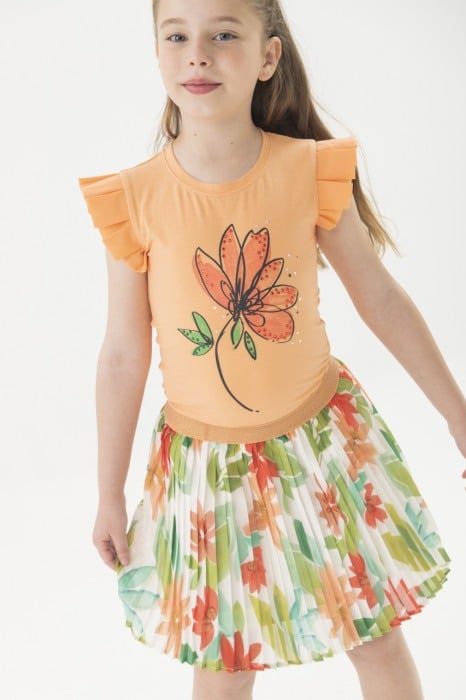 Tricou Chic fete 4-16 ani, bumbac, strasuri, portocaliu, Boboli [1]