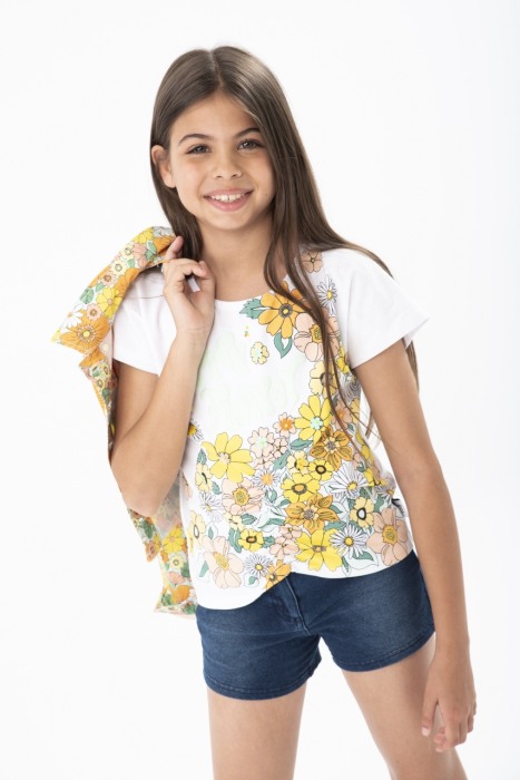 Tricou fete 4-16 ani, bumbac better cotton, imprimeu floral, alb, Boboli [1]