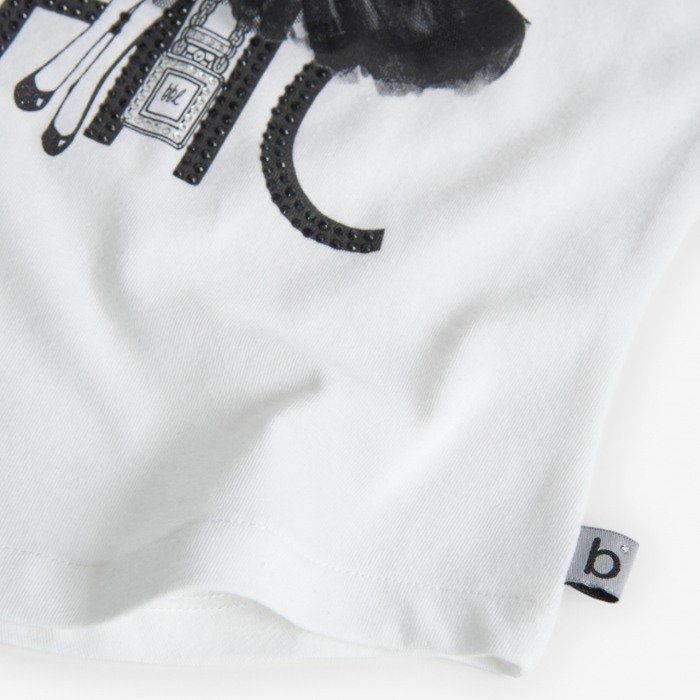 Tricou fete 4-16 ani, imprimeu fetita cu fusta neagra, CHIC strasuri, BOBOLI [4]