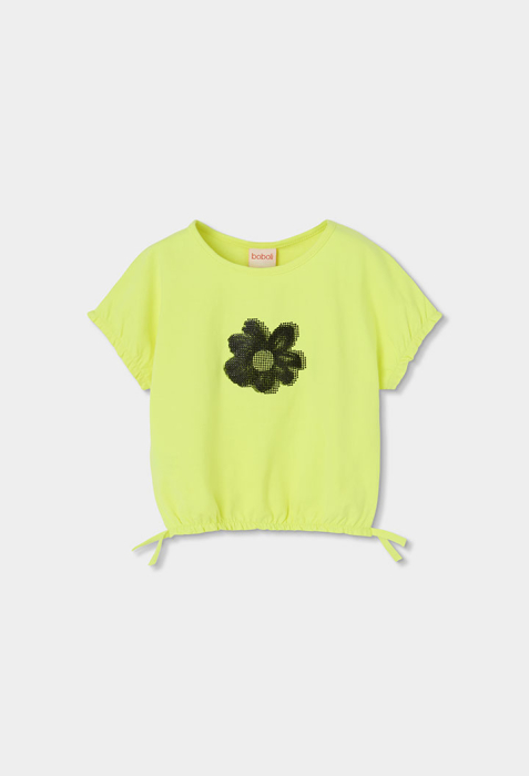 Tricou fete 8-14 ani, floaredin strasuri negre, culoare neon, brand Boboli [3]