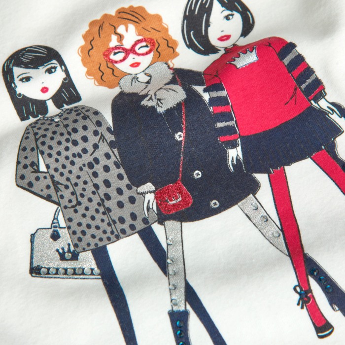 Tricou fete bumbac, gama CHIC, imprimeu fetite, alb, Boboli [3]