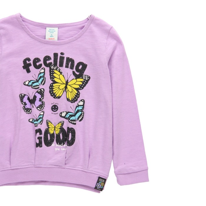 Tricou fete bumbac, maneca lunga, imprimeu fluturi, mov, brand Boboli [3]