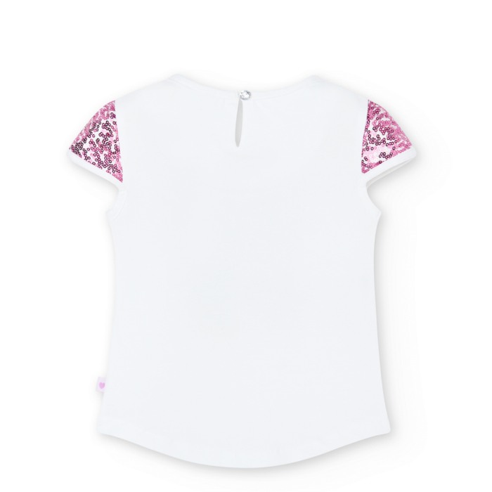 Tricou fete CHIC, maneca scurta, imprimeu floral, paiete, roz, BOBOLI [2]