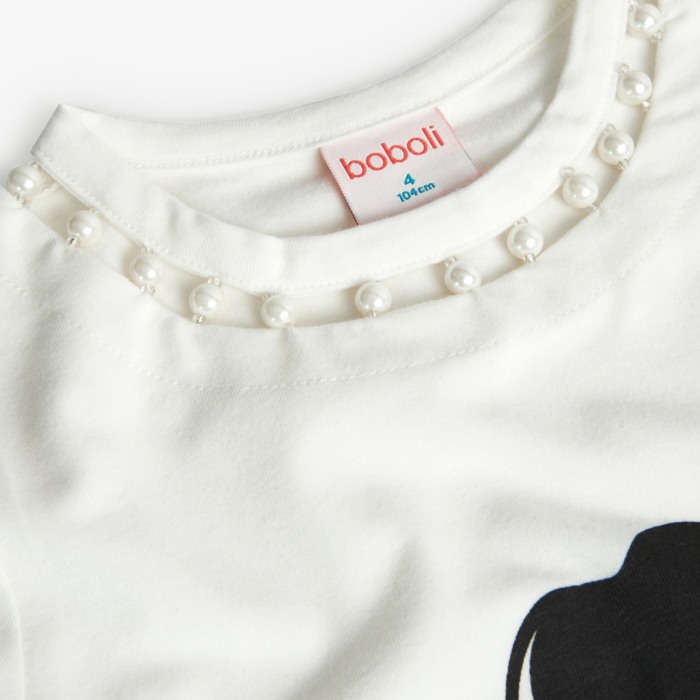 Tricou fete CHIC, ornat cu perle la guler, alb, Boboli [3]