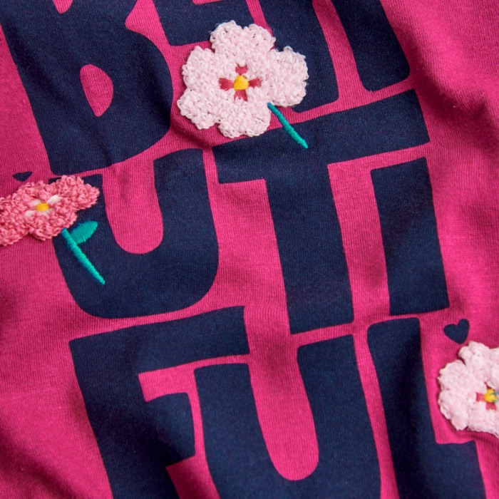 Tricou fete maneca lunga, bumbac, broderie florala, ciclam, brand Boboli [3]