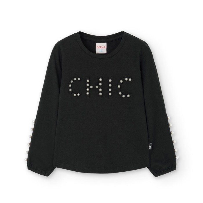 Tricou fete maneca lunga, gama CHIC, perle, negru, Boboli [3]