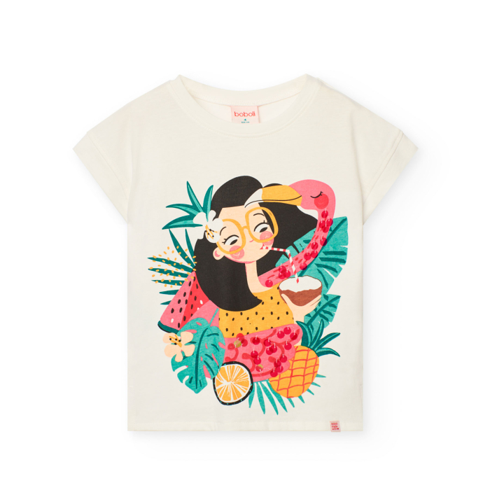 Tricou fete maneca scurta, imprimeu fetita multicolor, bumbac better cotton, brand Boboli [1]