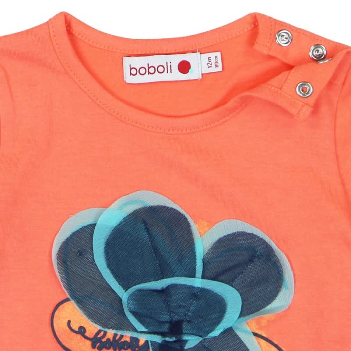 Tricou fete maneca scurta , orange , floare aplicata, Boboli [3]