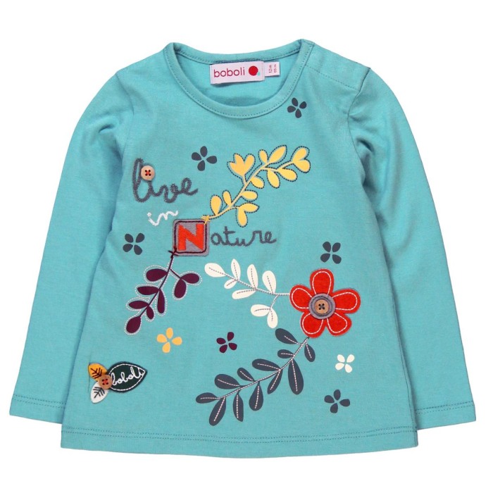 Tricou fetite 3-24 luni, turcoaz, imprimeu floral, Boboli [1]
