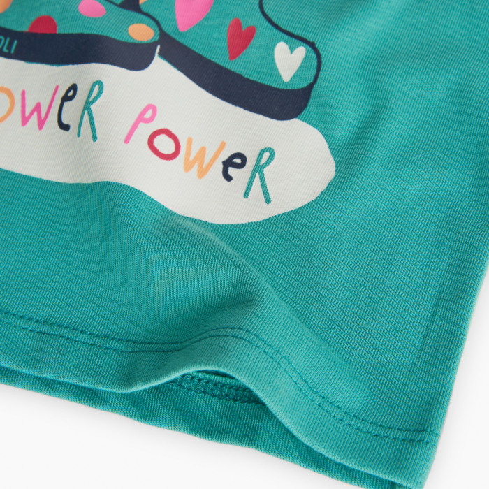 Tricou fetite cu maneca lunga, aplicatii florale, turcoaz, brand Boboli [4]