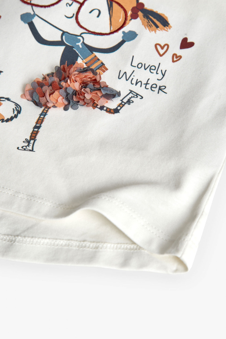 Tricou fetite cu maneca lunga, imprimeu fetita cu vulpe, ivoire, brand Boboli [4]